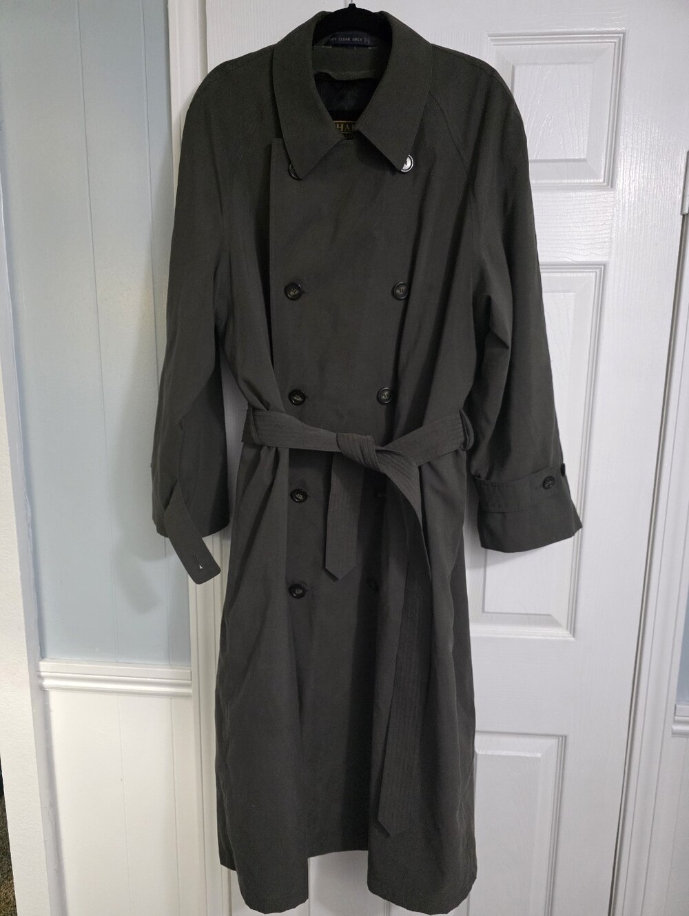 Vintage CHAPS RALPH LAUREN Double-Breasted Trench Coat Grey Charcoal 42R Classic
